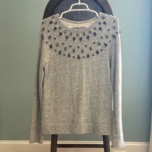 LOFT Gray Embellished Sweatshirt